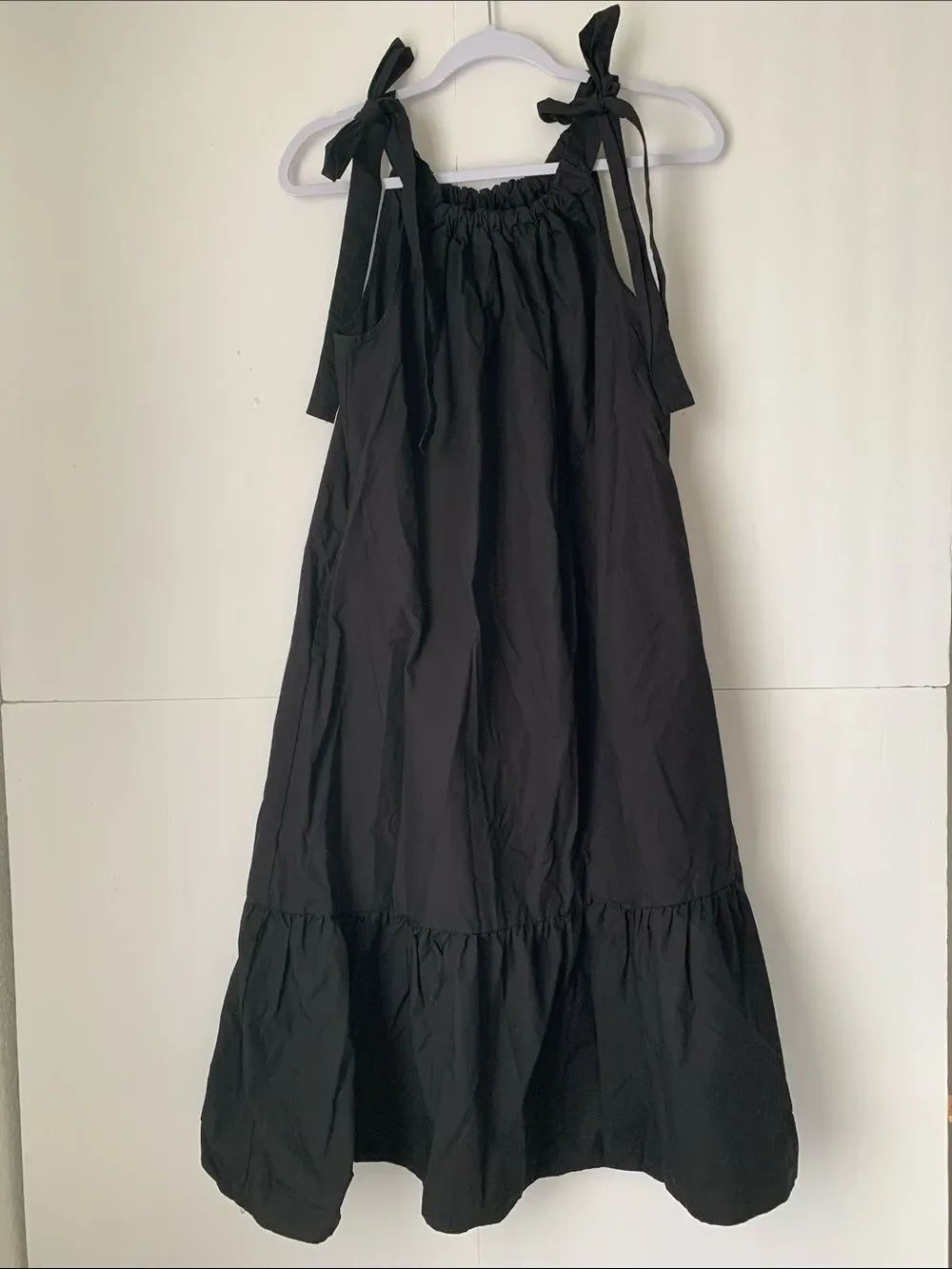NWT Free Assembly Black Sleeveless Tie-Shoulder Cotton Maxi Dress Size M